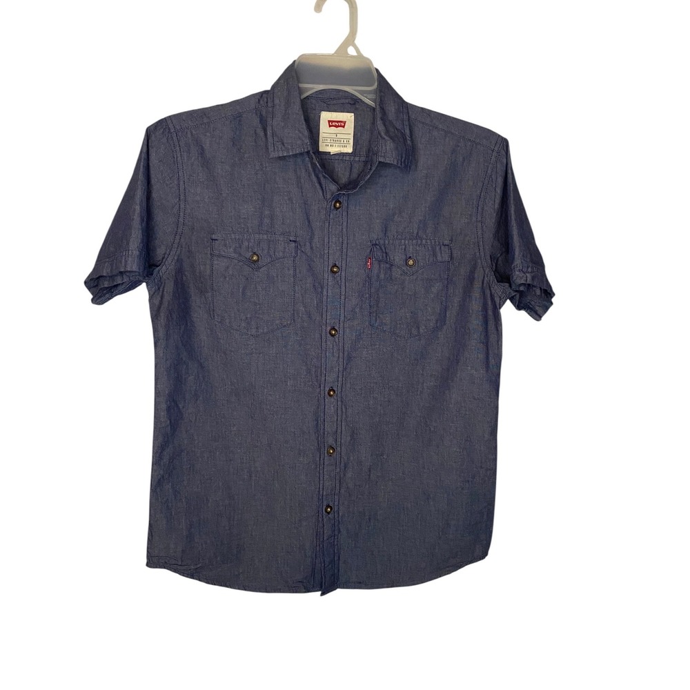 Levis Mens Blue Short Sleeve Denim Button Up Shirt Lightweight Small